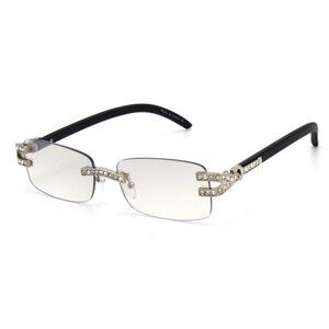 Men Clear Sunglasses Square Silver Trandy Shades Hip Hop Iced Out Diamond Lentes